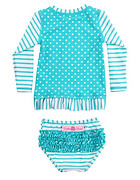 Ruffle Butts btobc  bVK[h Aqua Striped Polka 2T 2΁`3 ̎q UPF50+//OX[u/xr[/LbY